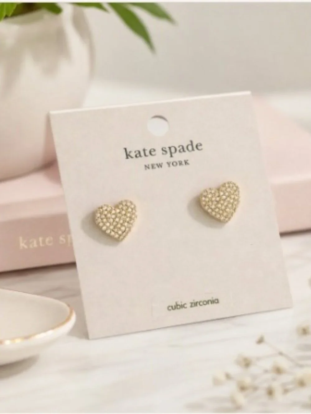 Kate Spade Rose Gold Pavé Heart Stud Earrings – NWT